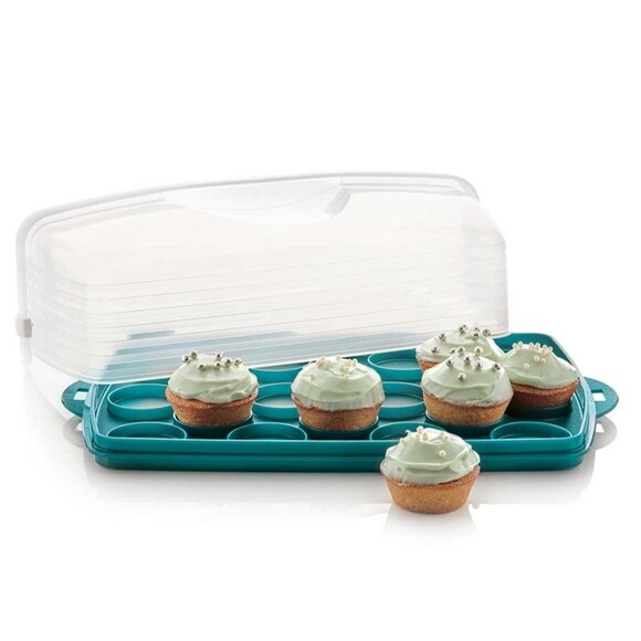 Tupperware Dual Sided Flip Cupcake & Cake Taker / Storage Set of 2 NEW